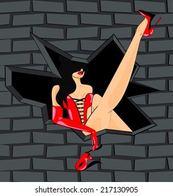 the wall and girl in red