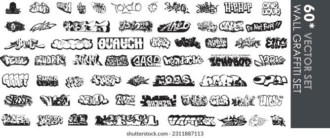 wall graffiti and wall letters vector set 