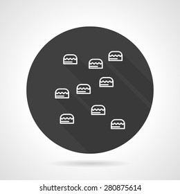 Wall with grips for mountaineer training. Flat black round vector icon on gray background.