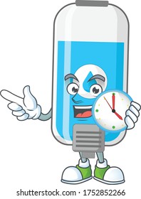 Wall hand sanitizer mascot design concept holding a circle clock