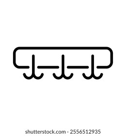 Wall hanger with hooks icon. Black outline linear silhouette. Editable strokes. Horizontal front view. Vector simple flat graphic illustration. Isolated object on white background. Isolate.