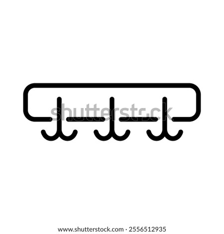 Wall hanger with hooks icon. Black outline linear silhouette. Editable strokes. Horizontal front view. Vector simple flat graphic illustration. Isolated object on white background. Isolate.