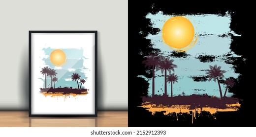 pared colgando marco de imagen de la playa con un motivo de burla.Ilustración vectorial para decoraciones de la casa