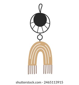 Wall hanging icon, vector illustration of home decor element, bohemian handmade macrame, japandi interior design, boho style house, decorative hand craft ornament, isolated colored clipart
