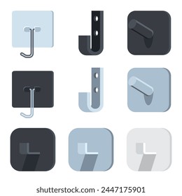 Wall hooks vector cartoon set isolated on a white background.