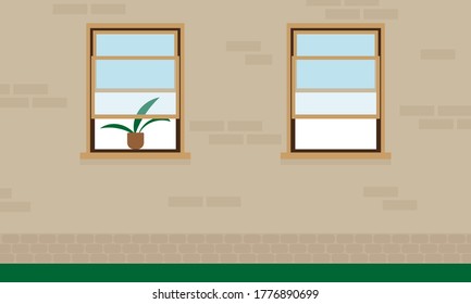 Wall of a house with two open american windows