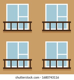 Wall of the house with windows and balconies