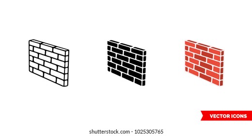 Wall icon of 3 types: color, black and white, outline. Isolated vector sign symbol.