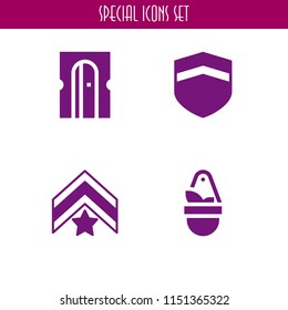 wall icon. 4 wall set with hanging pot, chevron and tools and utensils vector icons for web and mobile app