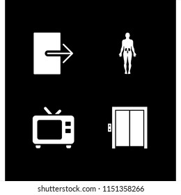 wall icon. 4 wall set with hip, tv, elevator and exit vector icons for web and mobile app