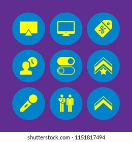 wall icon. 9 wall set with karaoke microphone icon, tv, switch and chevron vector icons for web and mobile app