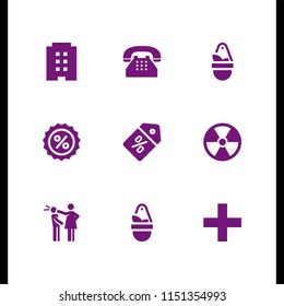 wall icon. 9 wall set with radioactive, hit, discount and hanging pot vector icons for web and mobile app