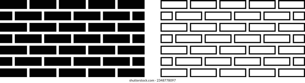 Wall icon set in two styles . Brick wall icon. Seamless pattern of bricklaying. Isolated vector on white background