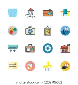 wall icon set. vector set about extractor hood, flood, photo camera and air conditioner icons set.