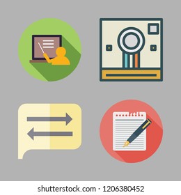 wall icon set. vector set about photo camera, exchange, note and blackboard icons set.