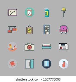 wall icon set. vector set about armchair, entrance, tools and utensils and bed icons set.