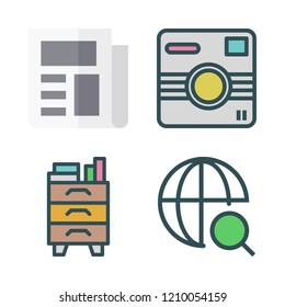 wall icon set. vector set about nightstand, web, newspaper and photo camera icons set.