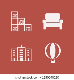 wall icon. wall vector icons set office building, balloon, bookcase and armchair