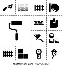 Wall icons. set of 13 editable filled wall icons such as fence, trowel, roller, glued note