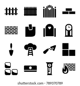 Wall icons. set of 16 editable filled wall icons such as trowel, gate, glued note, air conditioner, ladder to the sky, pendulum