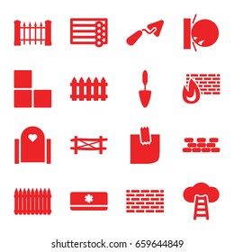 Wall icons set. set of 16 wall filled icons such as fence, trowel, glued note, air conditioner, ladder to the sky