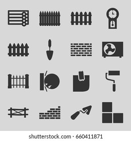 Wall icons set. set of 16 wall filled icons such as fence, trowel, roller, glued note, air conditioner