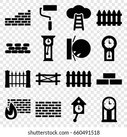 Wall icons set. set of 16 wall filled icons such as fence, roller, pendulum