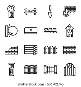 Wall icons set. set of 16 wall outline icons such as fence, trowel, air conditioner, pendulum, cuckoo clock
