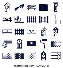 Wall icons set. set of 25 wall filled and outline icons such as fence, trowel, roller, air conditioner, pendulum