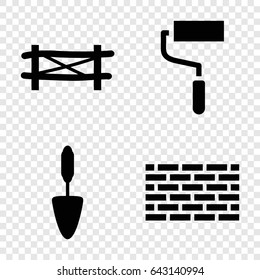 Wall icons set. set of 4 wall filled icons such as fence, roller, trowel