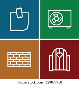 Wall icons set. set of 4 wall outline icons such as glued note, air conditioner, gate