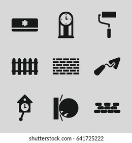 Wall icons set. set of 9 wall filled icons such as trowel, roller, fence, air conditioner