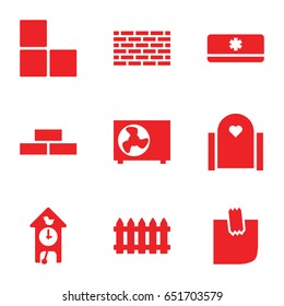 Wall icons set. set of 9 wall filled icons such as fence, brick wall, glued note, air conditioner, cuckoo clock