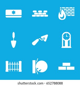Wall icons set. set of 9 wall filled icons such as fence, trowel, air conditioner