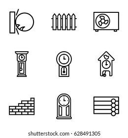 Wall icons set. set of 9 wall outline icons such as fence, air conditioner, pendulum