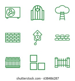 Wall icons set. set of 9 wall outline icons such as fence, brick wall, air conditioner, pendulum, ladder to the sky