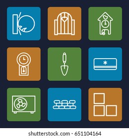 Wall icons set. set of 9 wall outline icons such as trowel, air conditioner, pendulum, cuckoo clock