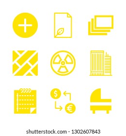 wall icons set with note, radiation and recycled paper vector set