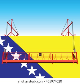 The wall of the industrial building is painted in the colors of Bosnia and Herzegovina national flag.