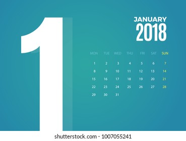 Wall January 2018 Calendar. Vector eps10 template design