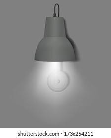 Wall lamp with bell shaped lampshade. Modern interior night light with the light on. Vector mockup