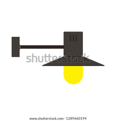 Wall lamp bright light illustration style vector icon. Electric illuminated yellow decorative interior room equipment