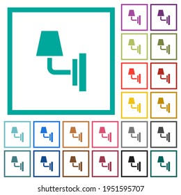 Wall lamp flat color icons in circle shape outlines. 12 bonus icons included.
