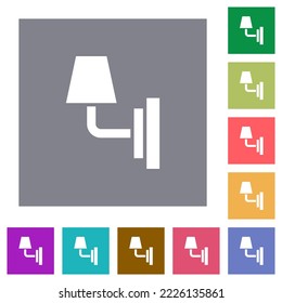 Wall lamp flat icons on simple color square backgrounds