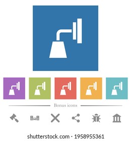 Wall lamp flat white icons in square backgrounds. 6 bonus icons included.