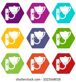 Wall lamp icon set many color hexahedron isolated on white vector illustration