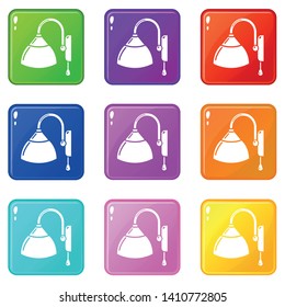 Wall lamp icons set 9 color collection isolated on white for any design
