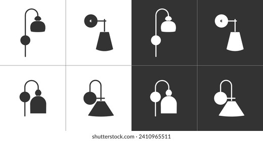 Wall lamp icons set on black and white background. Vector flat icons