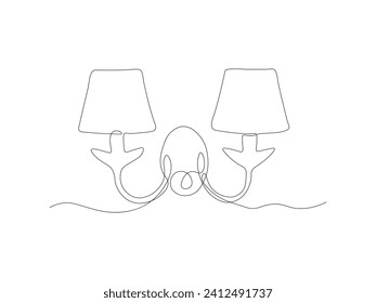 Wall lamp with lampshade, lamp,continuous one line art hand drawing sketch