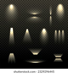 Abstrakter Lichteffekt der Wandleuchte Lichtstrahl Projektion realistischer Vektorgrafik. Lichtbeleuchtung Innenprojektor zwei Seiten doppeldddreifache helle Dekoration einzeln Design